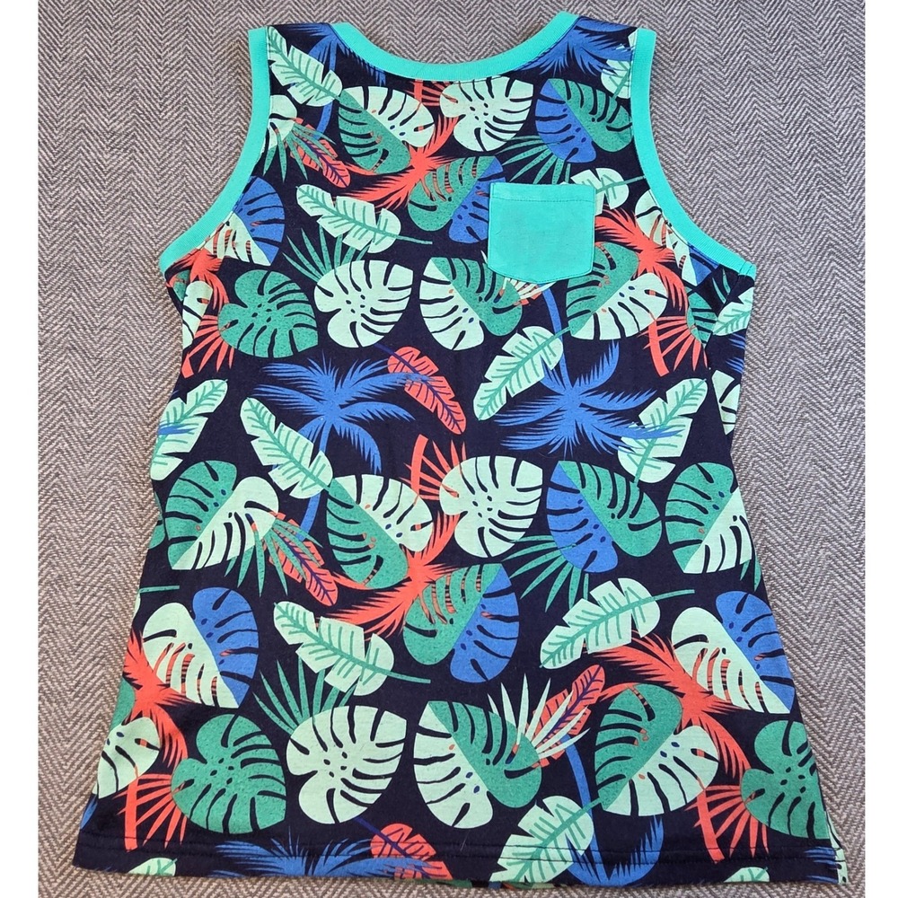 Cat & Jack Boys XL 16 Tropical Leaf Palm Tree Sleep Tank Top Navy Teal Coral